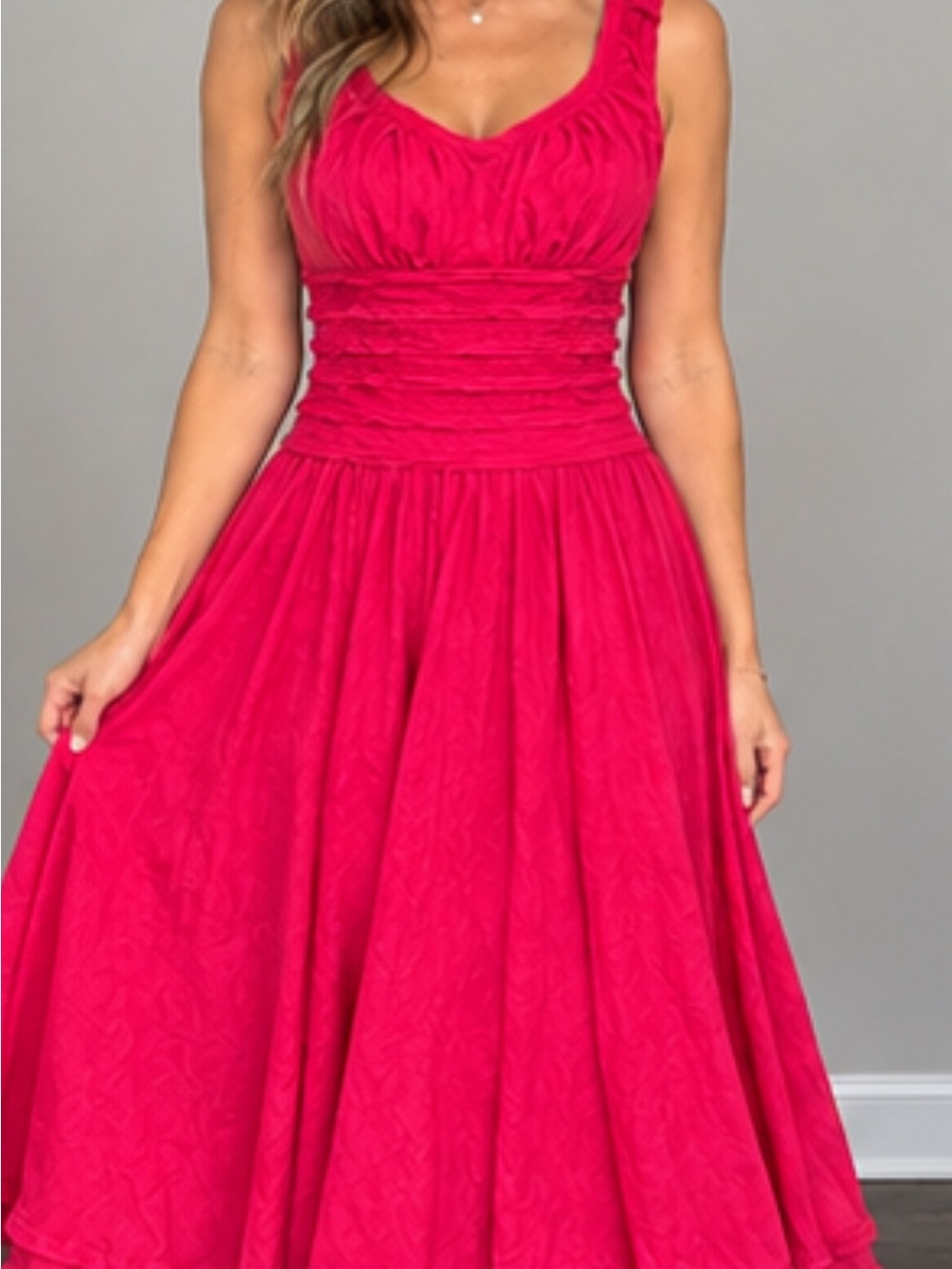 Max Studio Fuchsia Ruched Bodice Maxi Dress